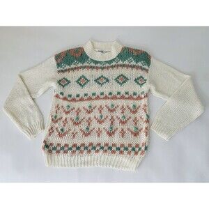 VTG Maggie Lawrence Sweater M Cream Pastel Chunky Knit Coquette Cottage Granny